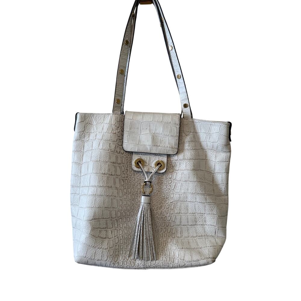 Aimee Kestenberg Croc Embossed Leather Shoulder Bag White